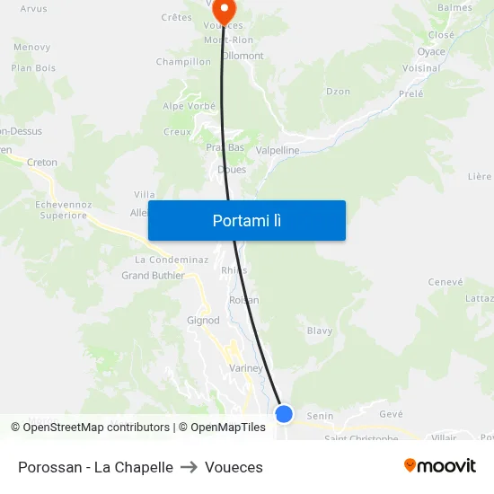 Porossan - La Chapelle to Voueces map