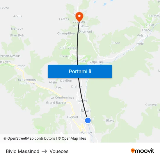 Bivio Massinod to Voueces map
