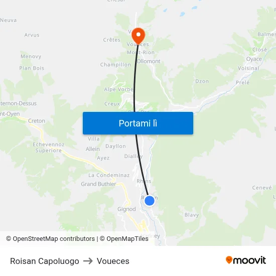 Roisan Capoluogo to Voueces map