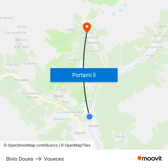Bivio Doues to Voueces map
