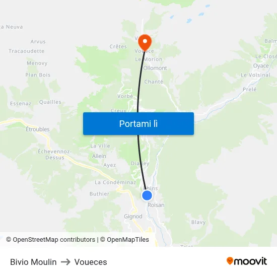 Bivio Moulin to Voueces map