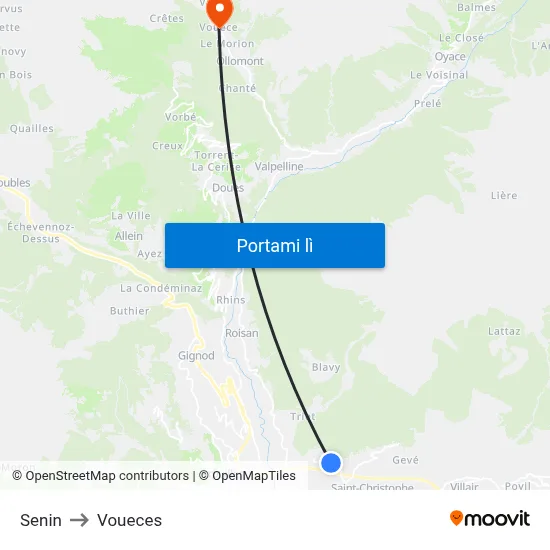 Senin to Voueces map