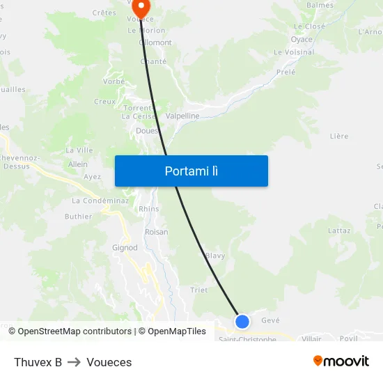Thuvex B to Voueces map