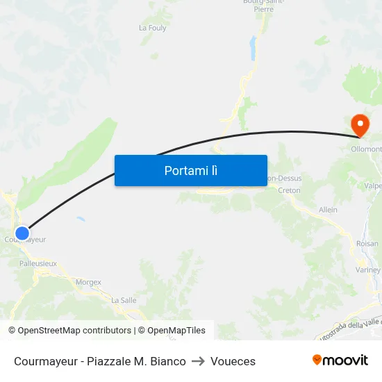 Courmayeur - Piazzale M. Bianco to Voueces map