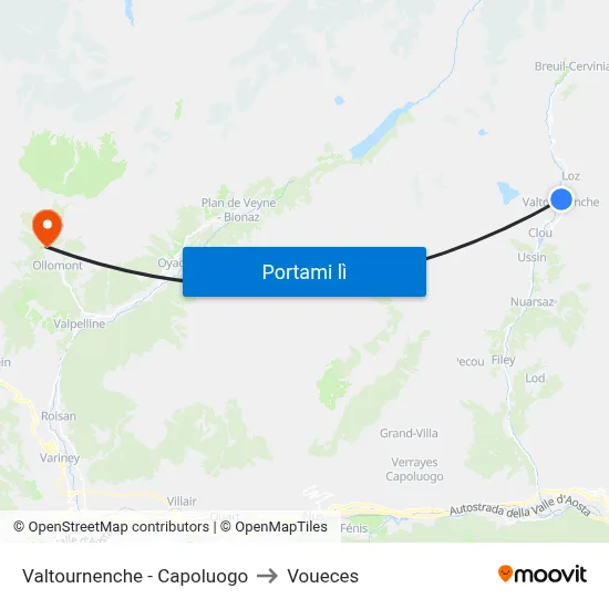Valtournenche - Capoluogo to Voueces map