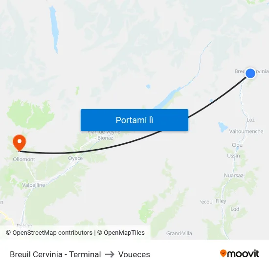 Breuil Cervinia - Terminal to Voueces map