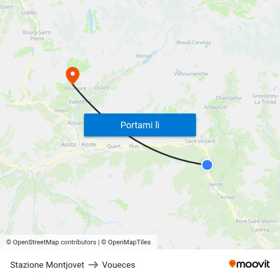 Stazione Montjovet to Voueces map