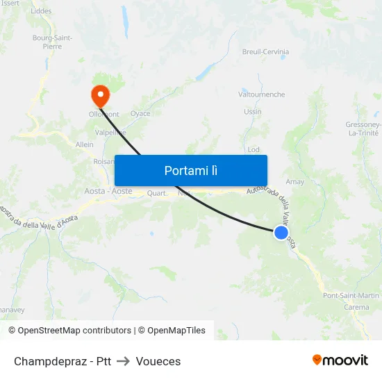 Champdepraz - Ptt to Voueces map