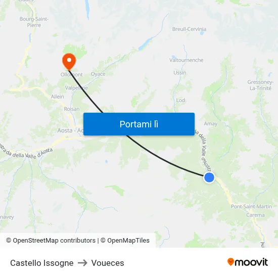 Castello Issogne to Voueces map