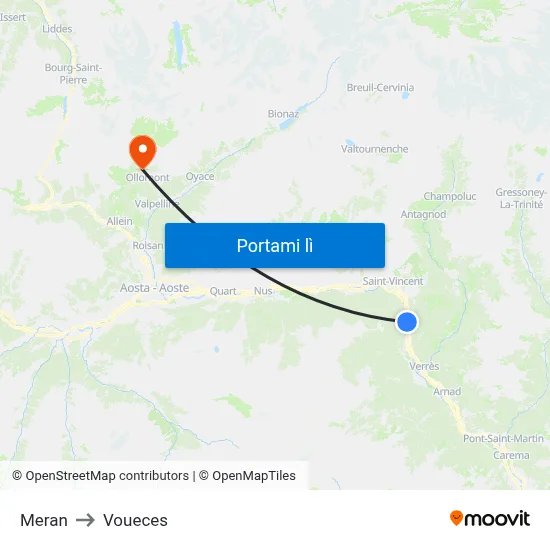 Meran to Voueces map