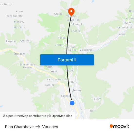 Plan Chambave to Voueces map