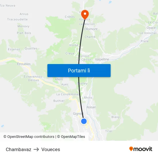 Chambavaz to Voueces map