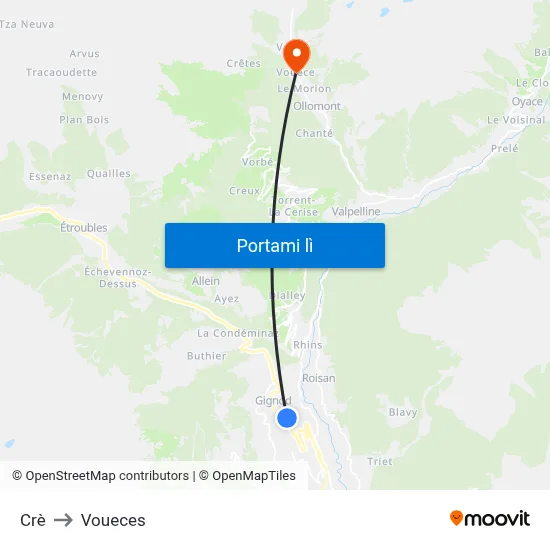 Crè to Voueces map