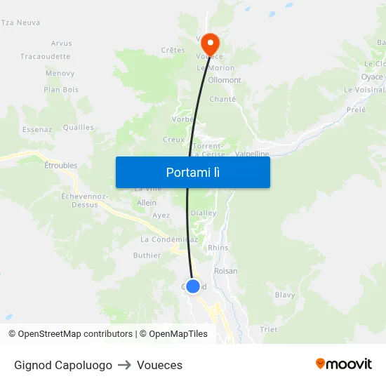 Gignod Capoluogo to Voueces map