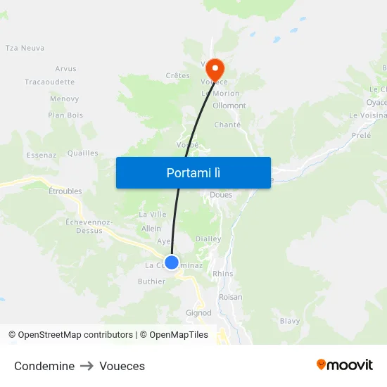 Condemine to Voueces map