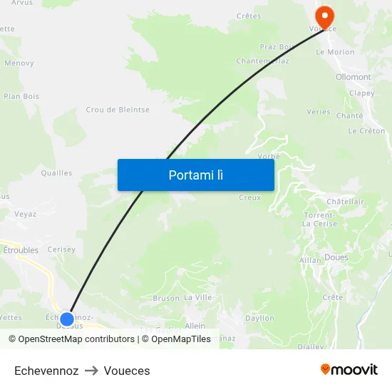 Echevennoz to Voueces map