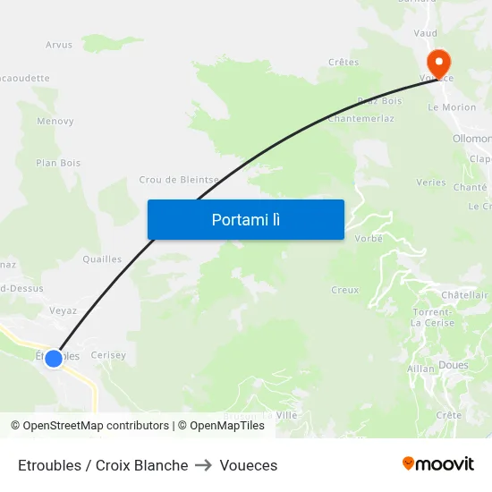 Etroubles / Croix Blanche to Voueces map