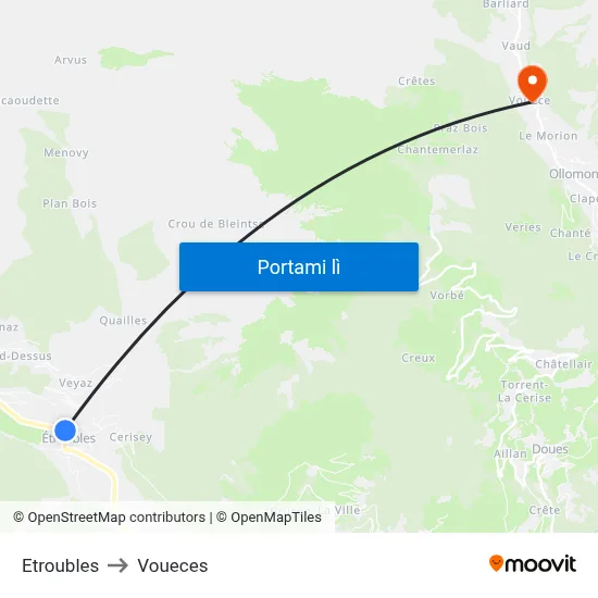 Etroubles to Voueces map