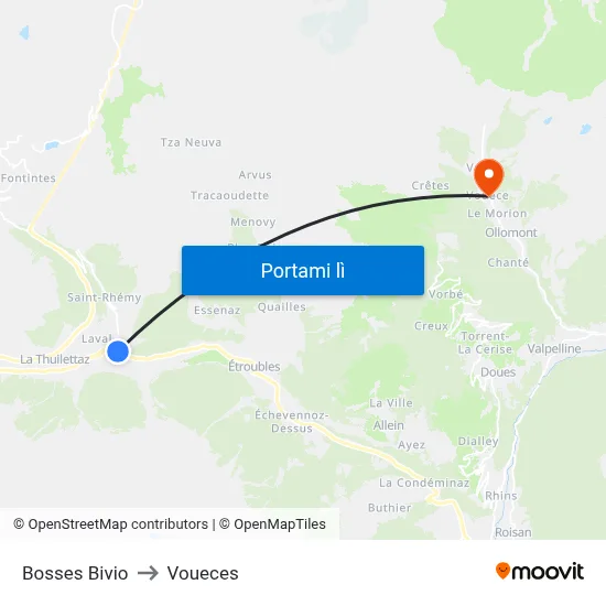 Bosses Bivio to Voueces map