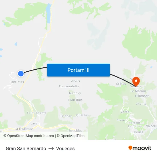 Gran San Bernardo to Voueces map