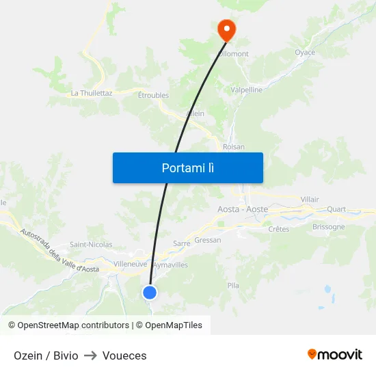Ozein / Bivio to Voueces map