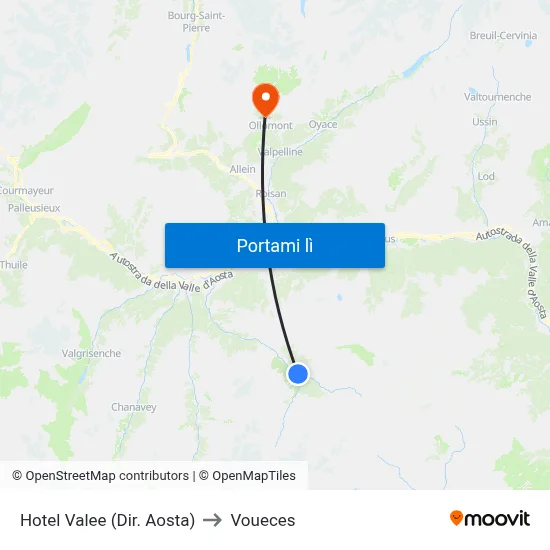 Hotel Valee (Dir. Aosta) to Voueces map