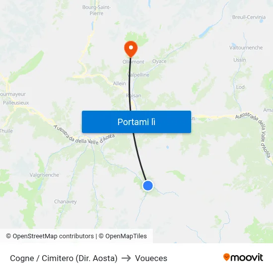 Cogne / Cimitero (Dir. Aosta) to Voueces map
