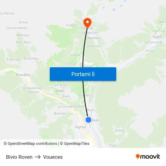 Bivio Roven to Voueces map