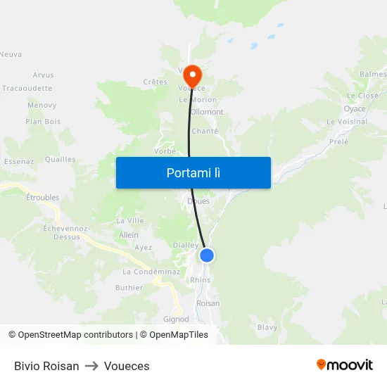 Bivio Roisan to Voueces map