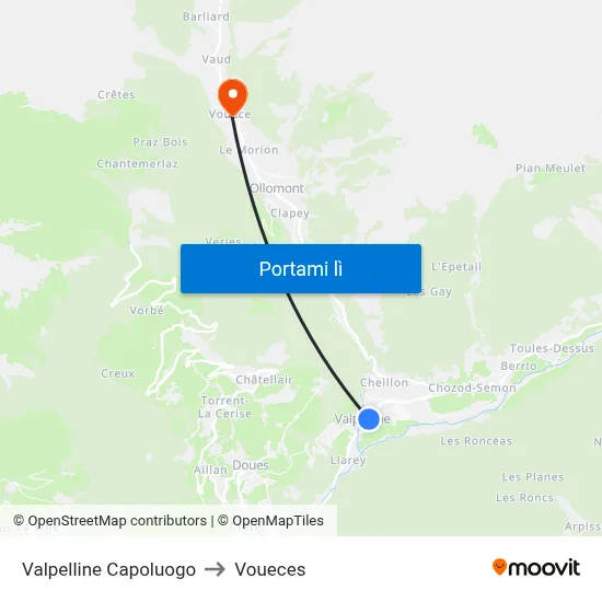 Valpelline Capoluogo to Voueces map