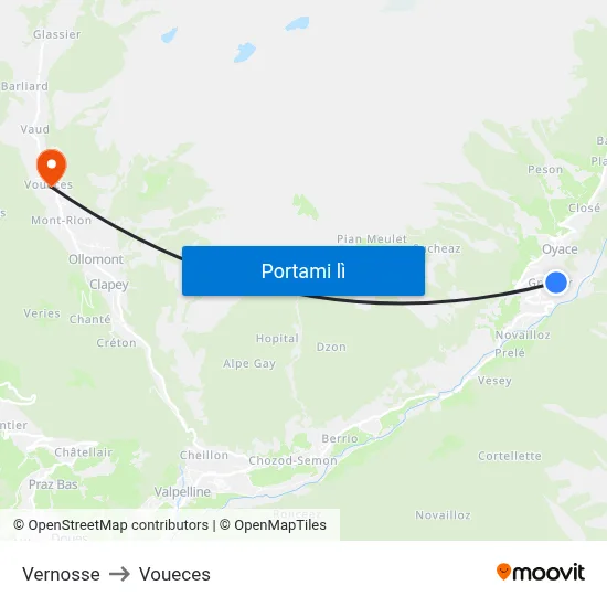 Vernosse to Voueces map