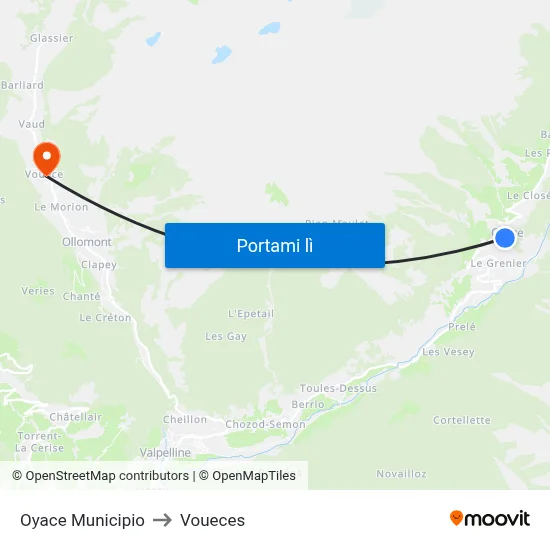 Oyace Municipio to Voueces map