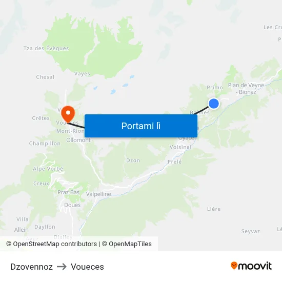 Dzovennoz to Voueces map