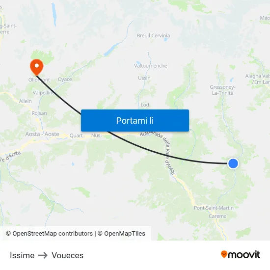 Issime to Voueces map