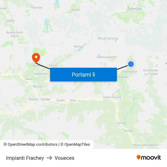 Impianti Frachey to Voueces map