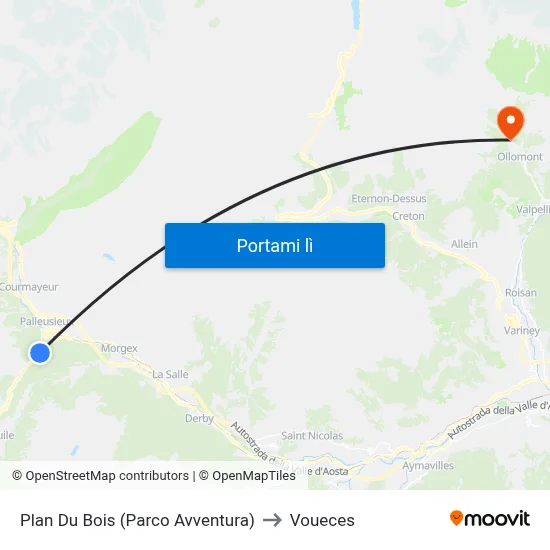 Plan Du Bois (Parco Avventura) to Voueces map