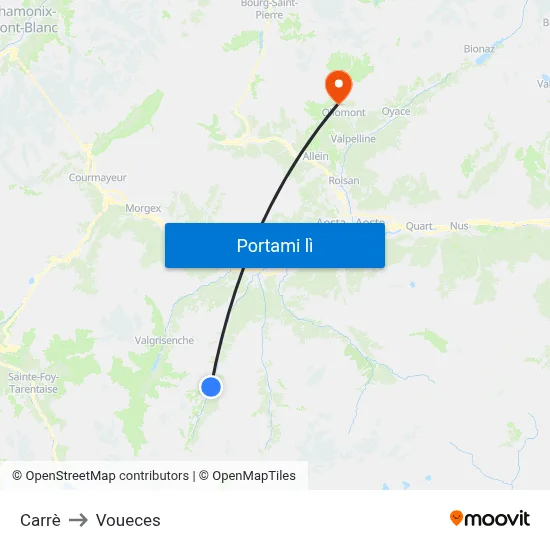 Carrè to Voueces map