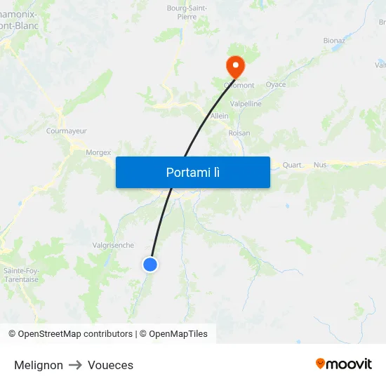 Melignon to Voueces map