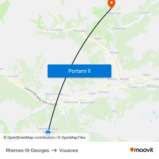Rhemes-St-Georges to Voueces map