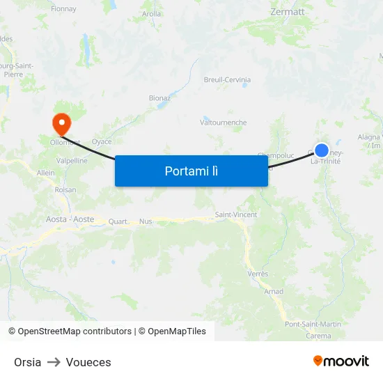 Orsia to Voueces map