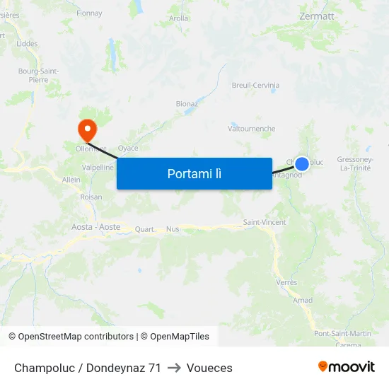 Champoluc / Dondeynaz 71 to Voueces map