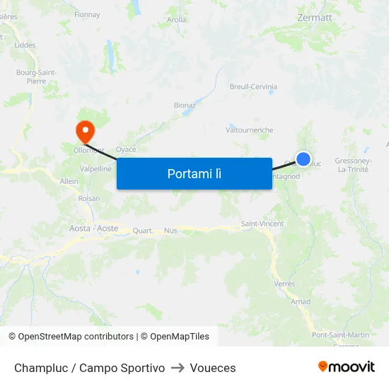 Champluc / Campo Sportivo to Voueces map