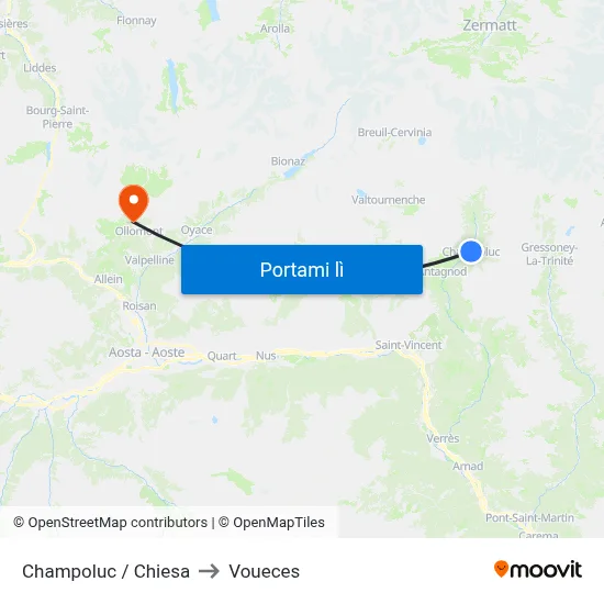 Champoluc / Chiesa to Voueces map