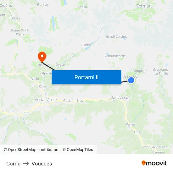 Cornu to Voueces map