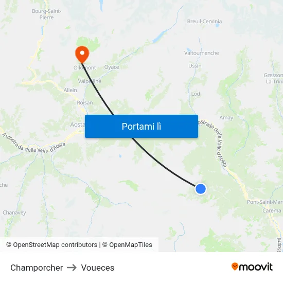 Champorcher to Voueces map