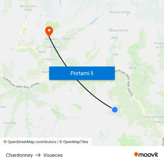 Chardonney to Voueces map