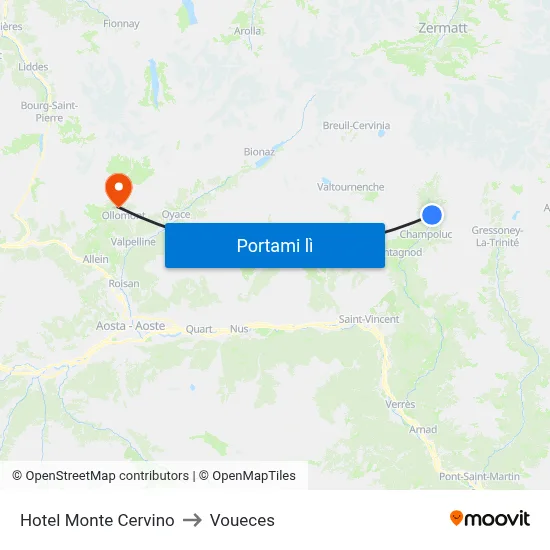 Hotel Monte Cervino to Voueces map