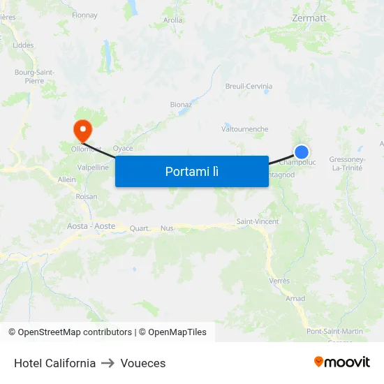 Hotel California to Voueces map