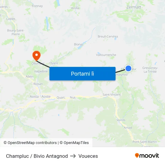 Champluc / Bivio Antagnod to Voueces map