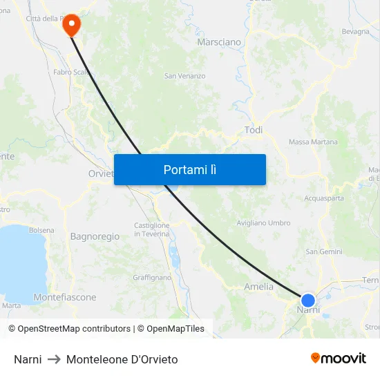 Narni to Monteleone D'Orvieto map